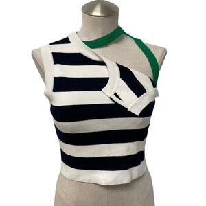 Monse Striped Knit Tank Top Womens M Navy Blue White Deconstructed Urban Trendy